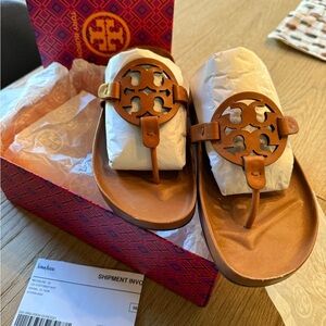 Tory Burch Miller Cloud Aged Camello Leather Sandals
